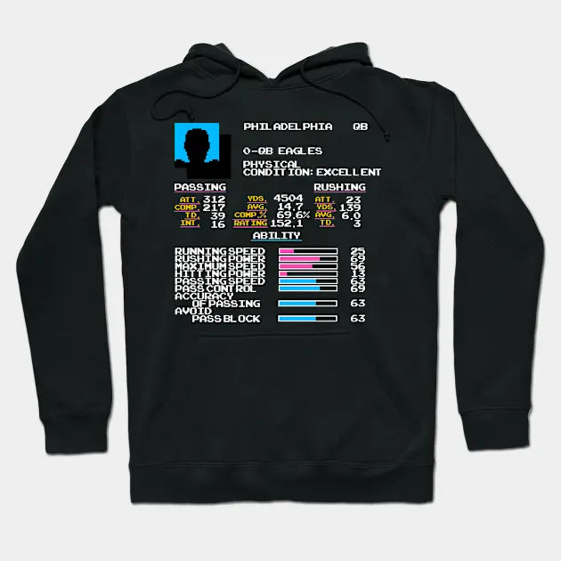 Qb Eagles (Randall Cunningham) - Tecmo Football Video Game Stats Hoodie
